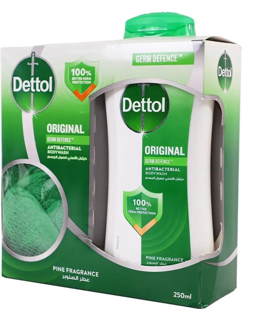 Dettol liquid body soap, 250 ml with loofah