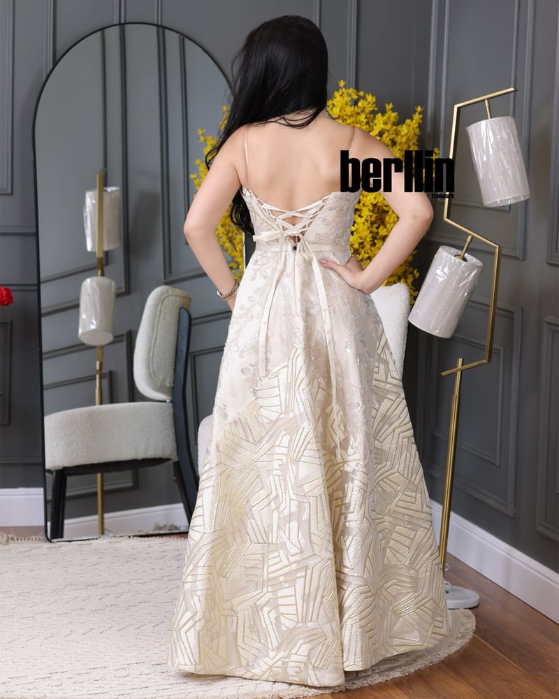 A beige top dress adorned with luxurious raised computer embroidery.