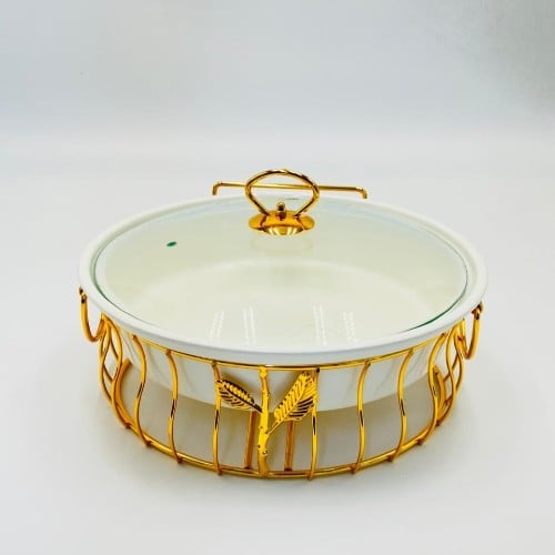 سخان طعام بورسلان دائري غطاء زجاجي ( ذهبي - فضي )