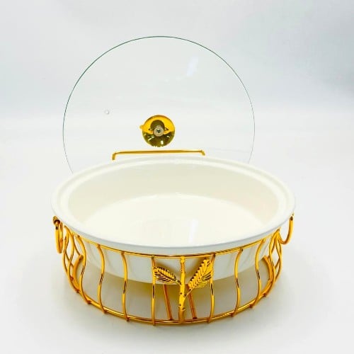 سخان طعام بورسلان دائري غطاء زجاجي ( ذهبي - فضي )