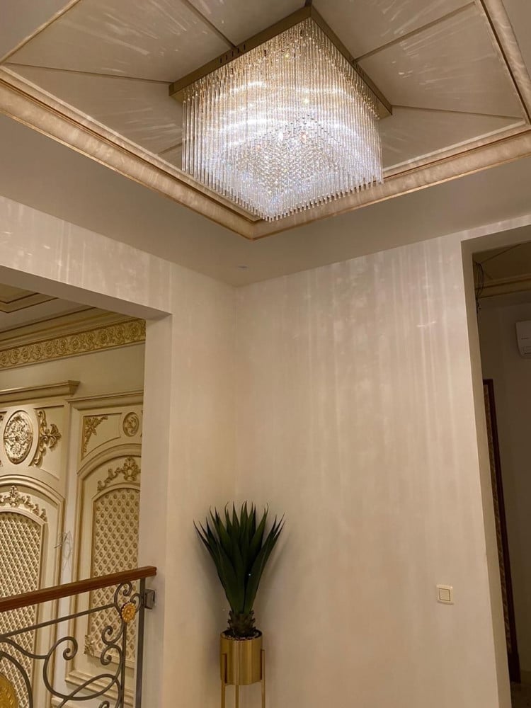 ثريا لاصق كرستال مربعة ذهبي وفضي