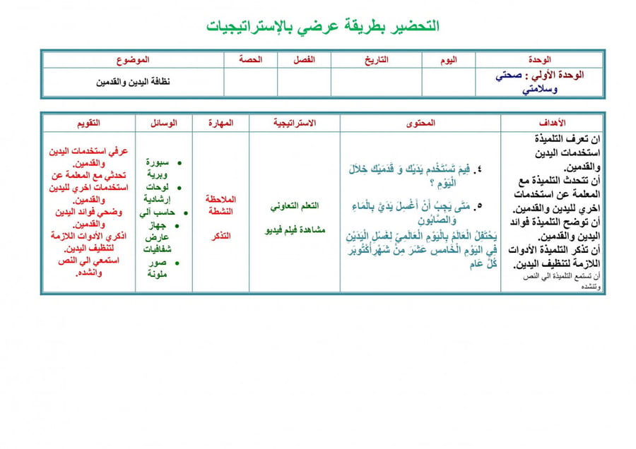 تحضير مهارات حياتية واسرية اول ابتدائي الفصل الثالث