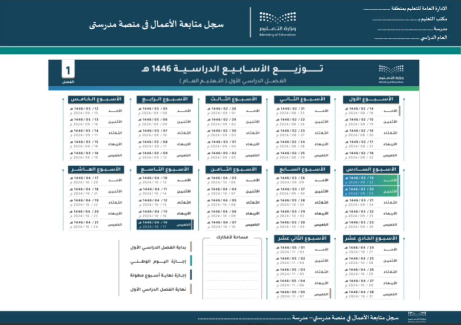 سجل متابعة الأعمال في منصة مدرستي