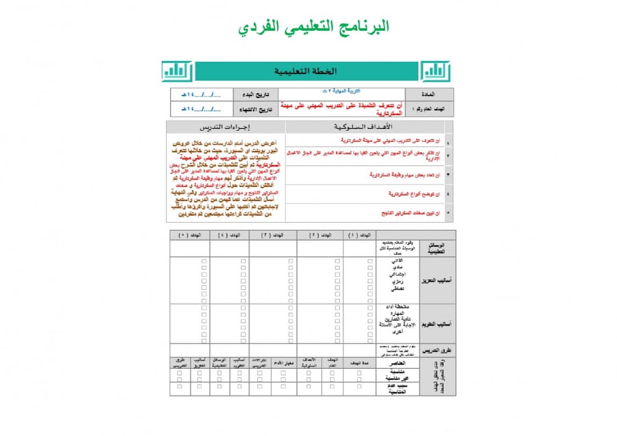 تحضير مهارات مهنية ثاني ثانوي الفصل الثالث تربية فكرية