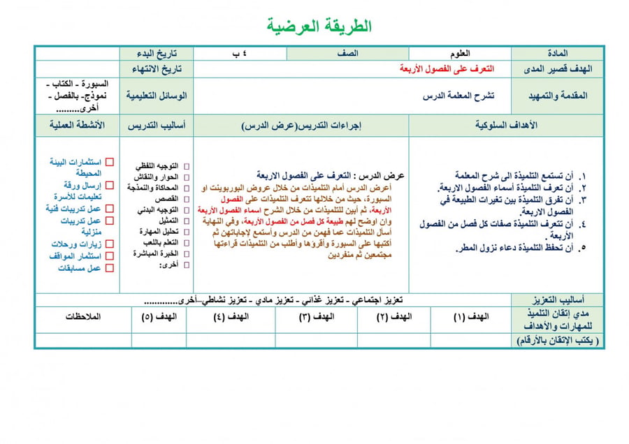 تحضير علوم رابع ابتدائي الفصل الثالث تربية فكرية