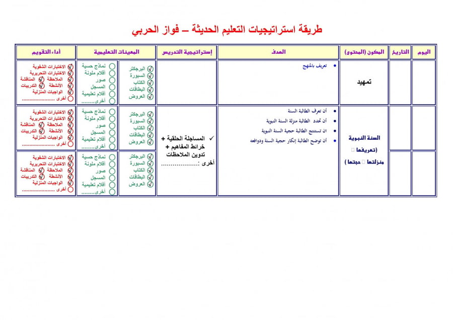 تحضير حديث 1 مقررات