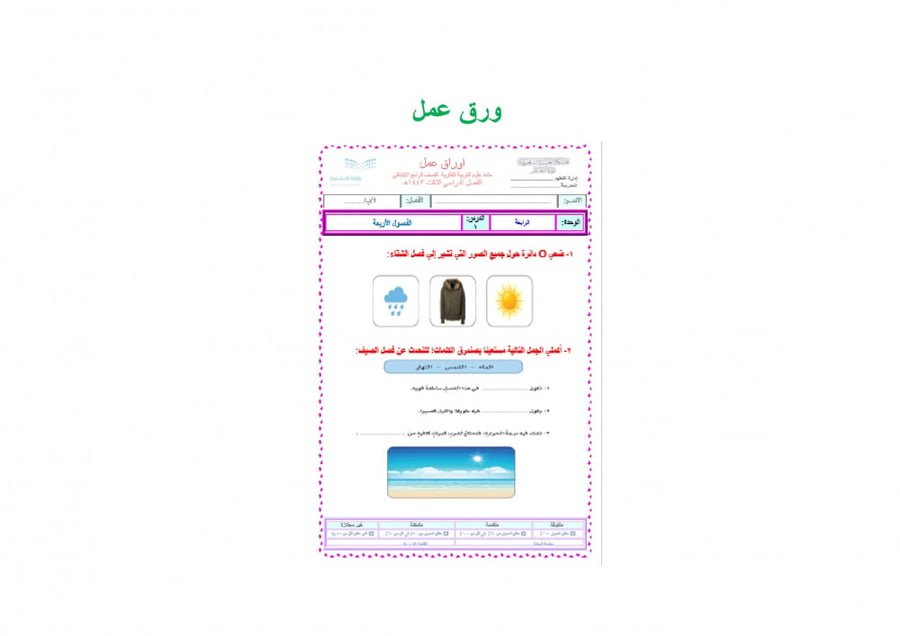 تحضير علوم رابع ابتدائي الفصل الثالث تربية فكرية