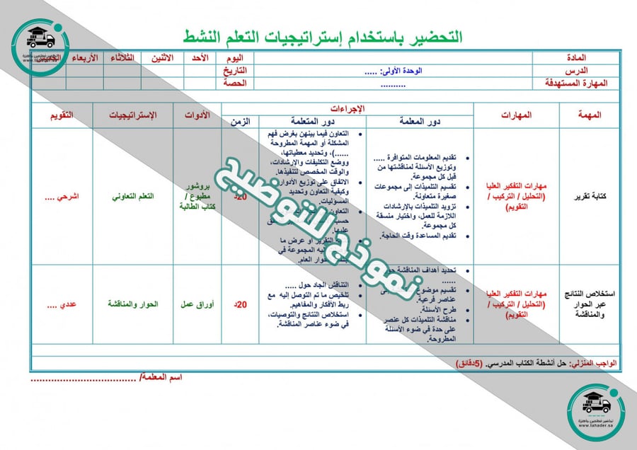 توزيع مادة القرآن الصف الأول الإبتدائي الفصل الدراسي الأول