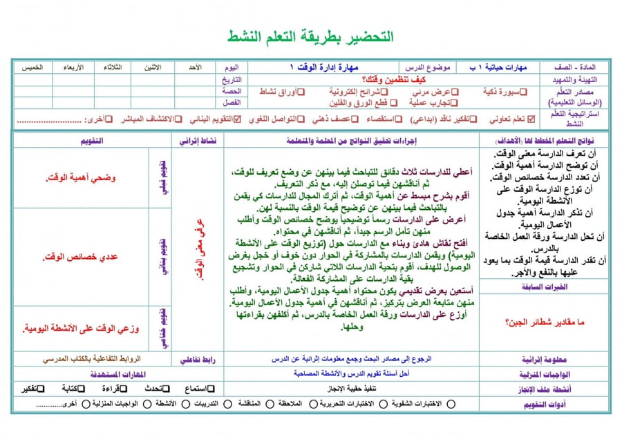 تحضير مهارات حياتية اول كبيرات الفصل الثالث