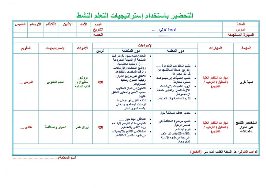 تحضير مادة المهارات الحياتية والتربية الاسرية ثانى ابتدائى الفصل الأول