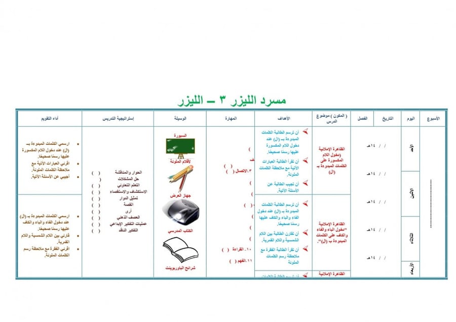 تحضير لغتي رابع ابتدائي الفصل الثالث