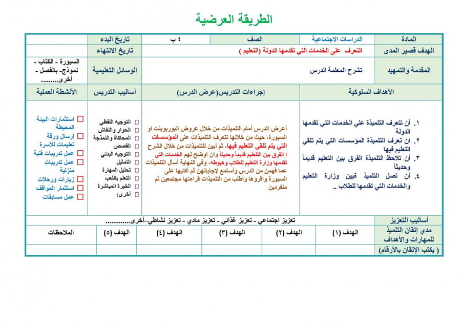 تحضير اجتماعيات رابع ابتدائي الفصل الثالث تربية فكرية