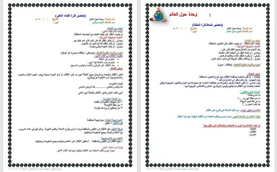 تحضير وحدة حول العالم رياض الأطفال