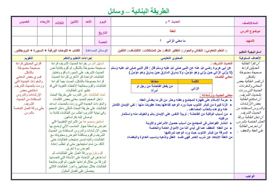 تحضير حديث ثالث متوسط الفصل الثالث
