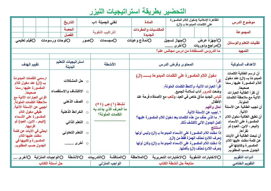 تحضير لغتي رابع ابتدائي الفصل الثالث