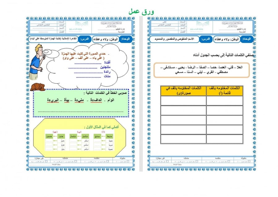 تحضير لغتي خامس ابتدائي الفصل الثالث