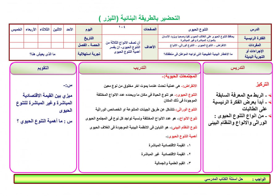 تحضير علم البيئة اول ثانوي مسارات الفصل الثالث