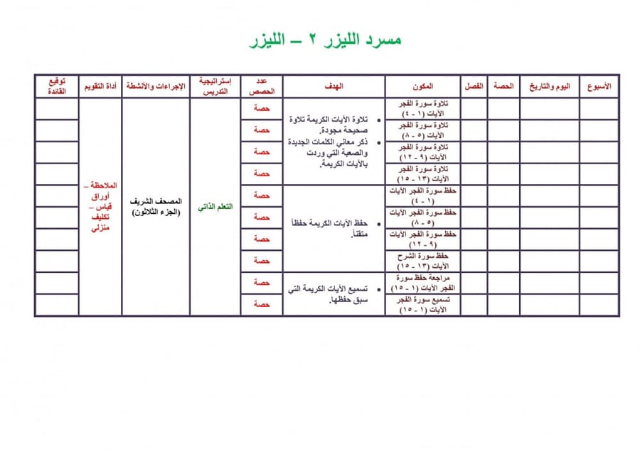 تحضير قران حفظ اول ابتدائي الفصل الثالث مدارس التحفيظ