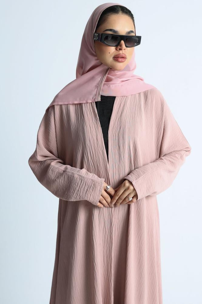 عباية كريب أمريكي وردي قصة كلوش
