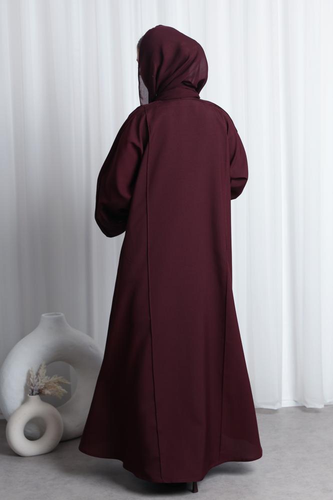 عباية عنابي محروق قيطان بارز من الأكمام والأمام والخلف