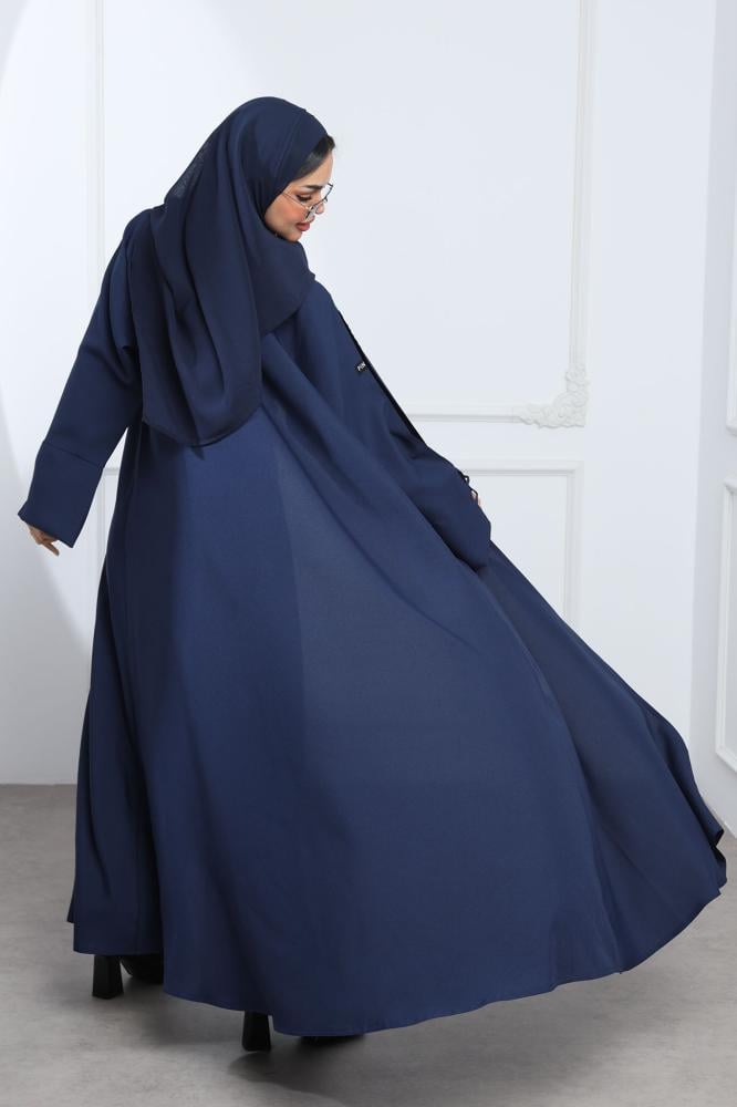 عباية أكمام مفتوحة كتان كحلي