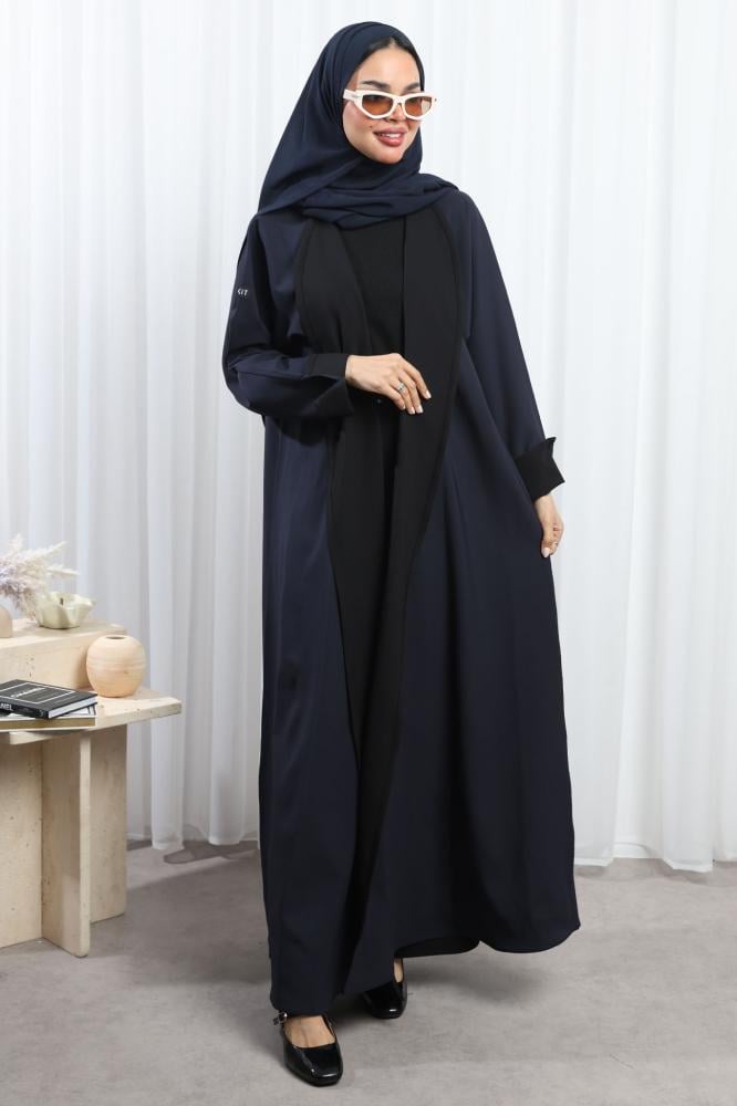 عباية دبل فيس أسود وكحلي  أكمام مفتوحة