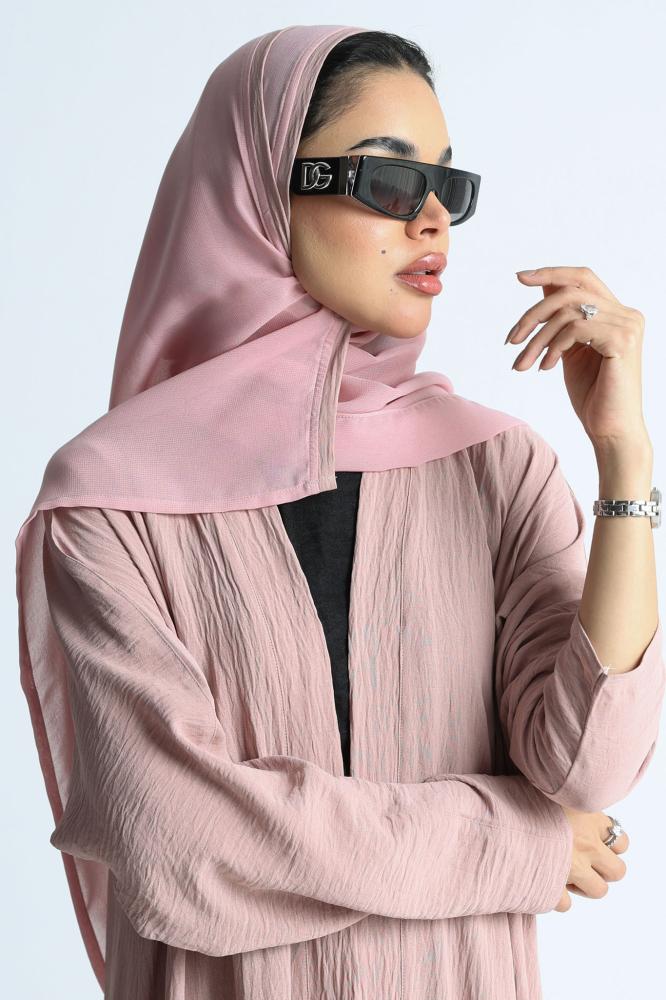 عباية كريب أمريكي وردي قصة كلوش