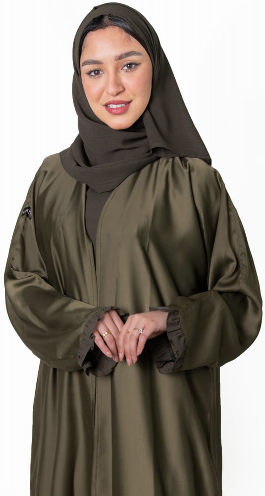 عباية حرير صيفي لامع زيتي