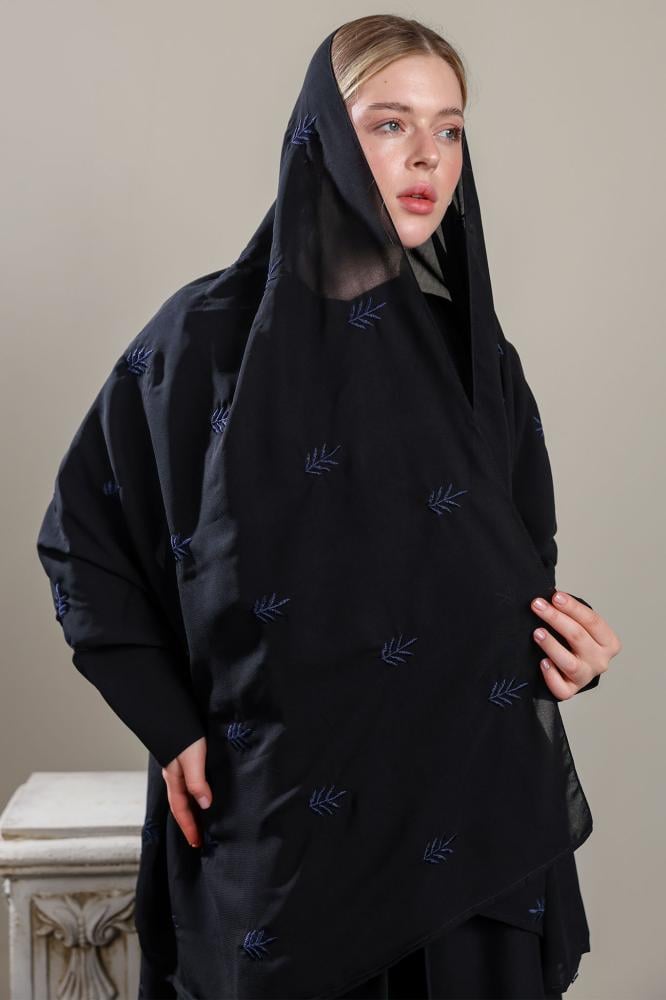طرحة سوداء تطريز كحلي أغصان
