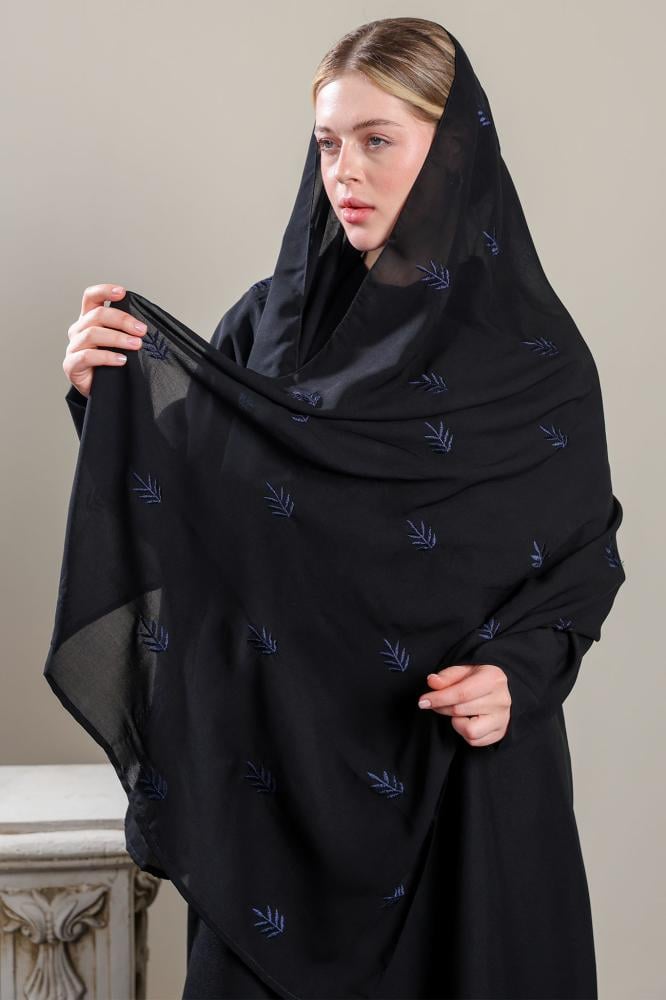 طرحة سوداء تطريز كحلي أغصان