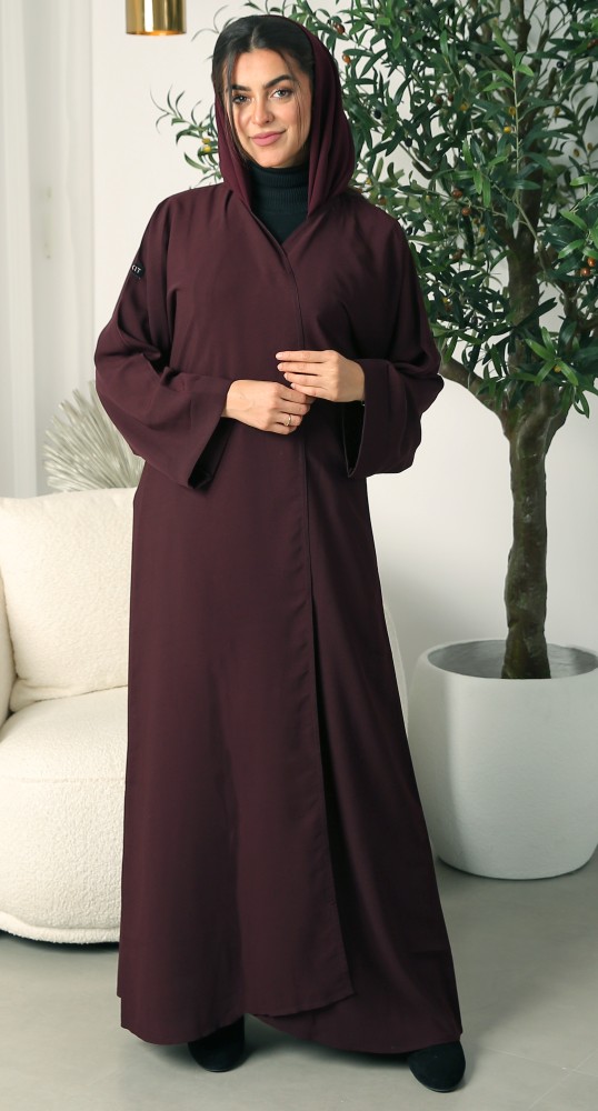 عباية باردة كريب عنابي داكن