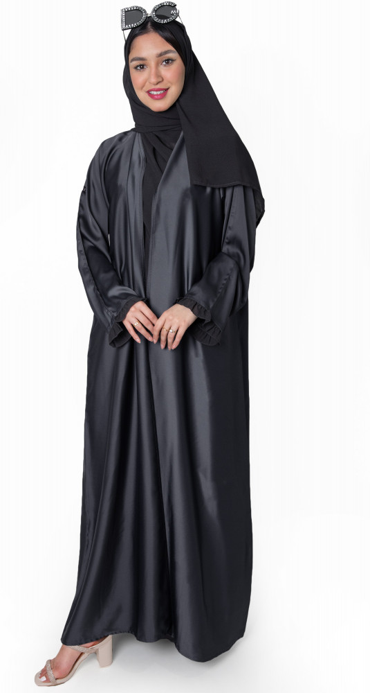 عباية حرير لامع رمادي