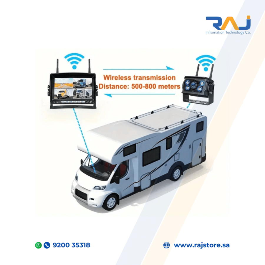 نظام كاميرا رقمية لاسلكية 4CH مع شاشة DVR مقسمة للحافلات والمقطورات والشاحنات SUV