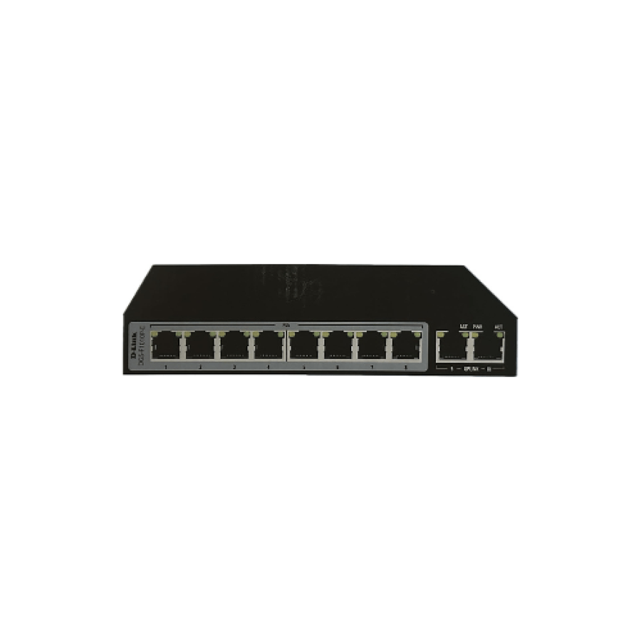 محول دي لينك 8 منافذ جيجابت PoE - 8 PoE+ 2 منفذ توصيل 250 متر DGS-F1010P-E