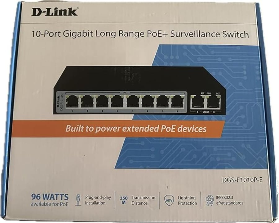 محول دي لينك 8 منافذ جيجابت PoE - 8 PoE+ 2 منفذ توصيل 250 متر DGS-F1010P-E