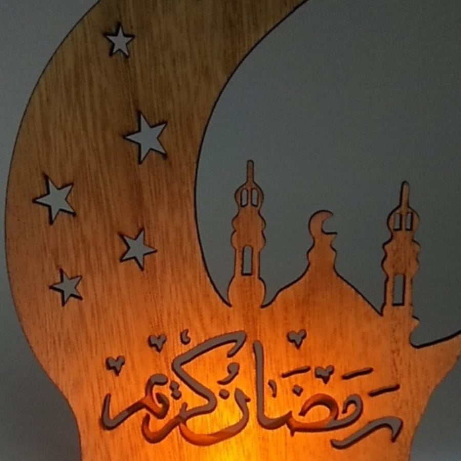 شمعدان خشبي  رمضان كريم هلال ومسجد زينة رمضان