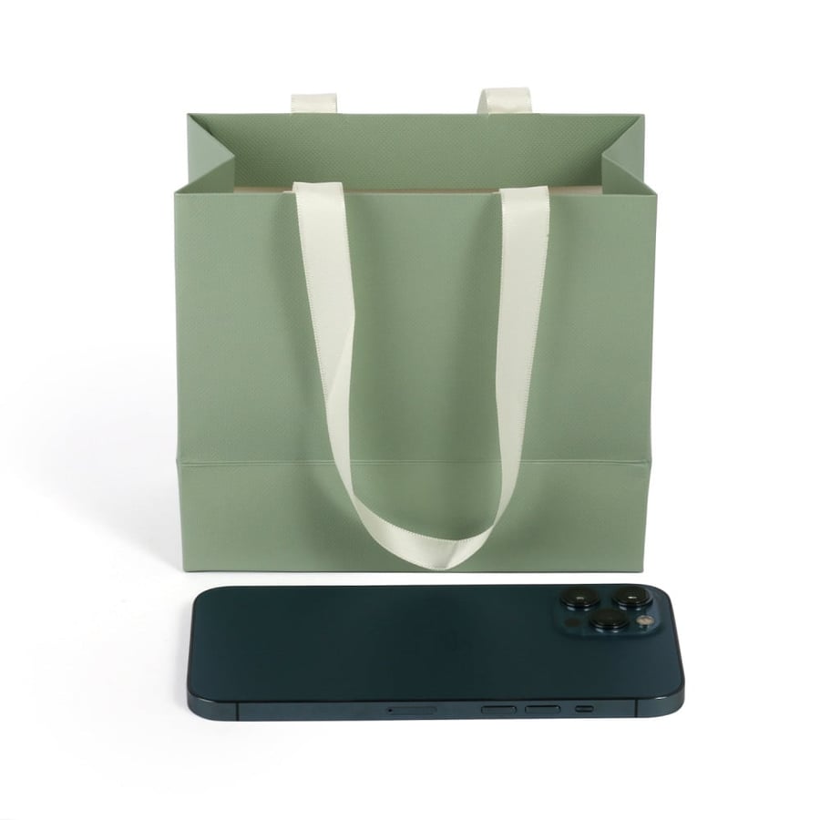 A set of (12) luxury light green gift bags 15.9*8.1*14 cm