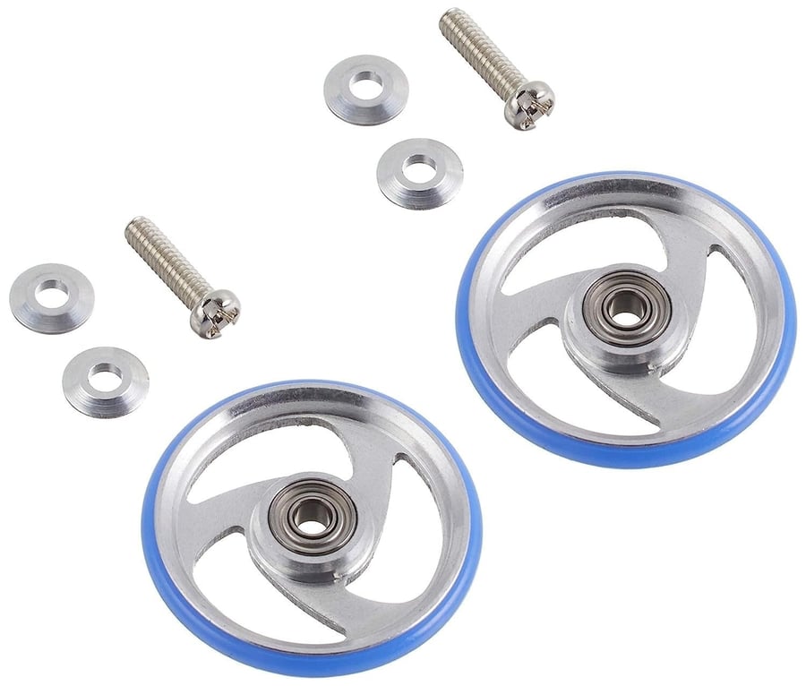 19mm Aluminum Roller with Blue Plastic Ring (3-spoke) | بكرات الومنيوم بحلقة بلاستيكية زرقاء 19مم (ثلاثية)