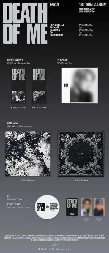 (PRE-ORDER) EVAN - [DEATH OF ME] 1st Mini Album BANDANA RANDOM Version
