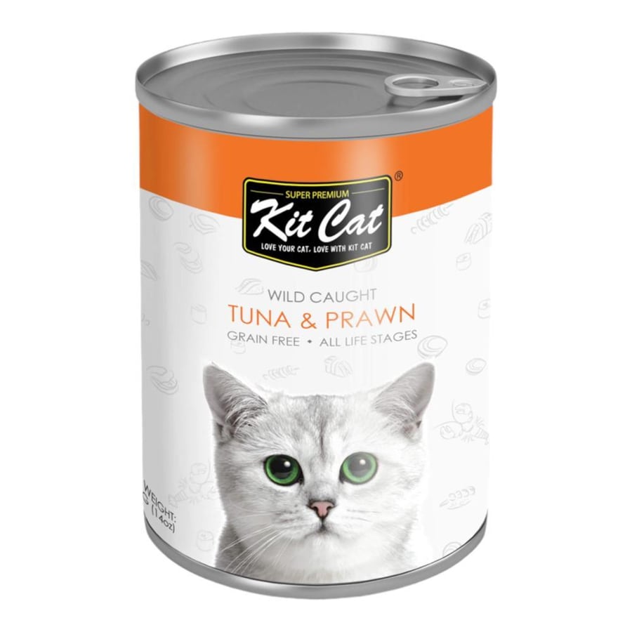 كت كات Kit Cat معلبات طعام رطب للقطط بالتونة والروبيان 400 جم | خالي من الحبوب وغني بالتورين وأوميغا 3 و6