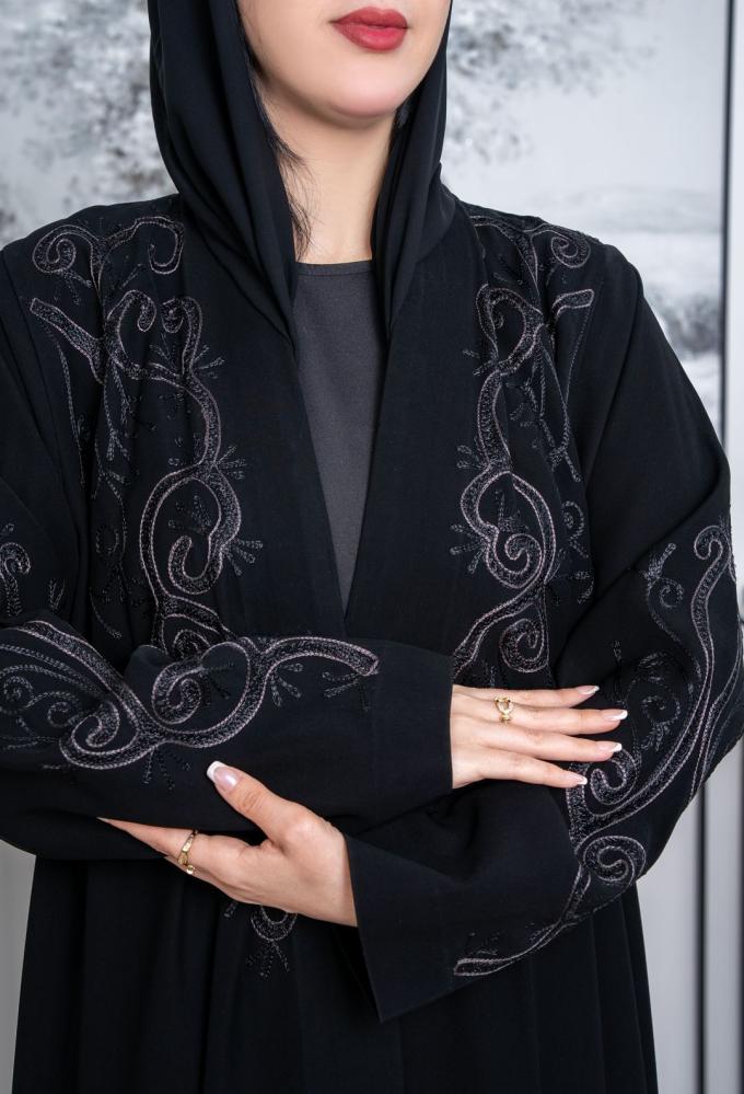 عباية نص كلوش سراميك  _ تطريزاسود ورصاصي فاخر