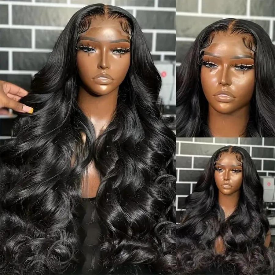 Black hair wig front roots wavy 28 inch
