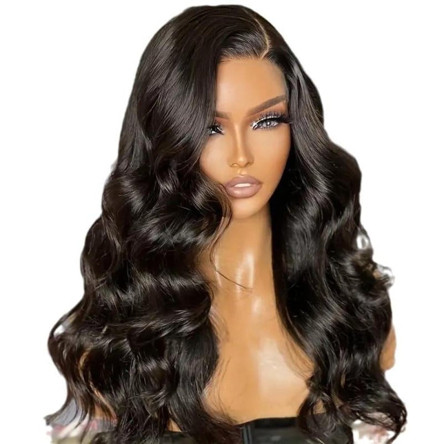 Black hair wig front roots wavy 28 inch