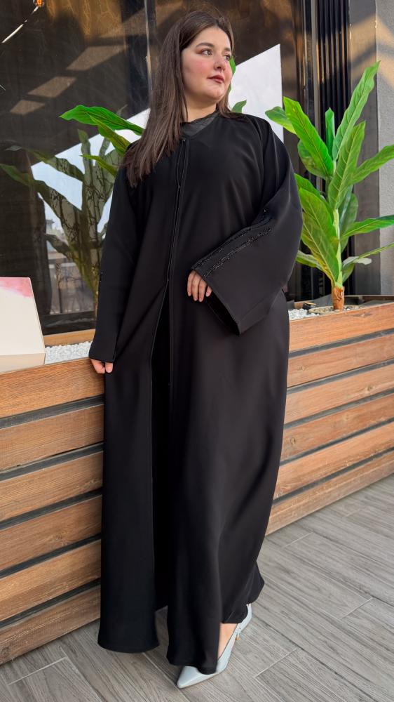 عبايه مربع تطريز كرستال اسود