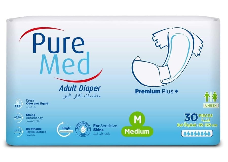 حفاضات كبار السن بيور ميد بريميوم بلس اللاصقة – 30 قطعة