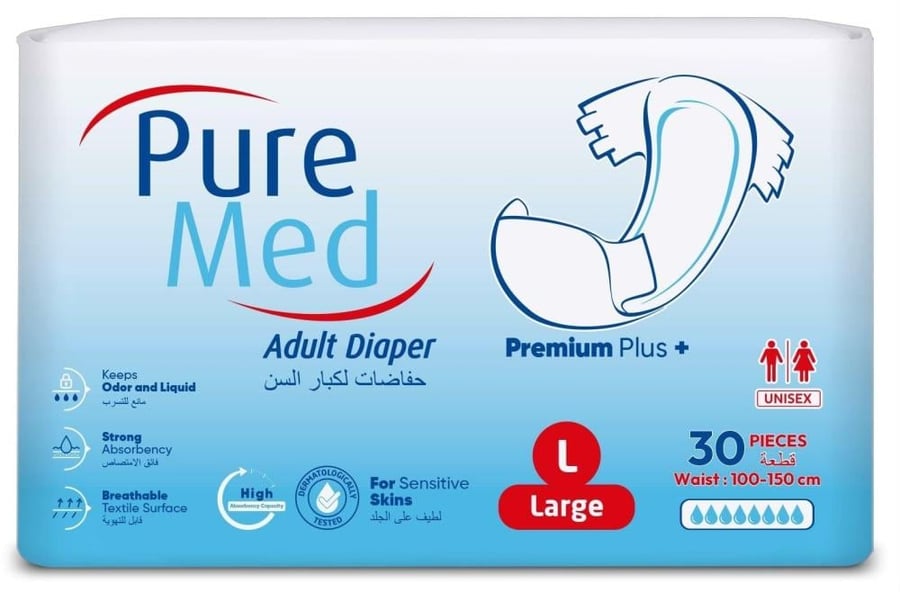 حفاضات كبار السن بيور ميد بريميوم بلس اللاصقة – 30 قطعة