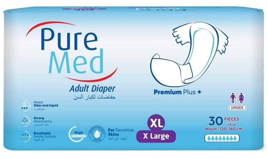 حفاضات كبار السن بيور ميد بريميوم بلس اللاصقة – 30 قطعة