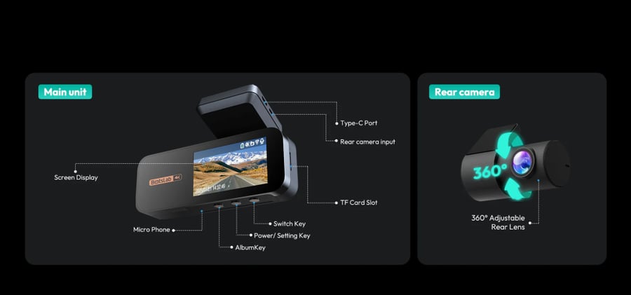 داش كام بوتسلاب G980H Pro كاميرا أمامية بدقة 4K وكاميرا خلفية بدقة 2K