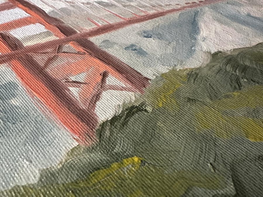 جسر البوابة الذهبية - لوحة زيتية أصلية 35.5X28 CM