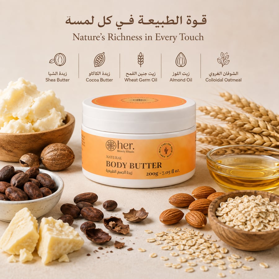 زبدة الجسم الطبيعية غير المعطرة 200 جرام